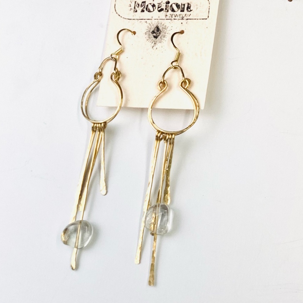 Quartz & Brass Hammered Hoop Dangles